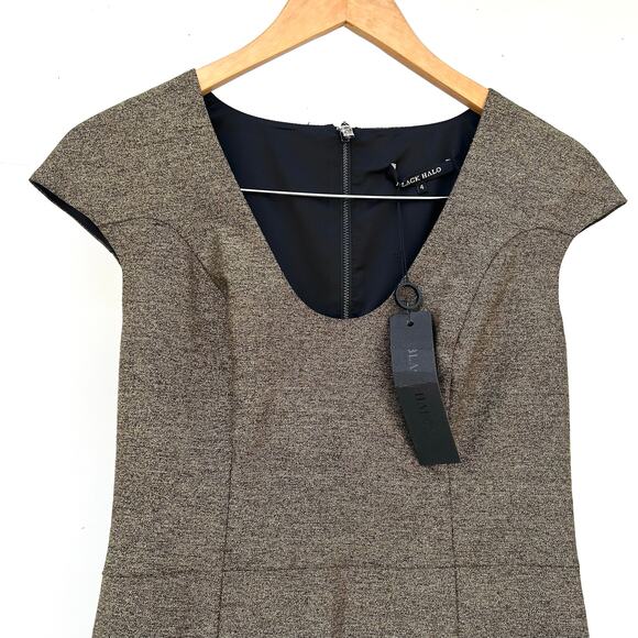 New Black Halo Gold Metallic Sheath Mini Dress Cocktail Size 4 Formal Tight - Picture 6 of 11